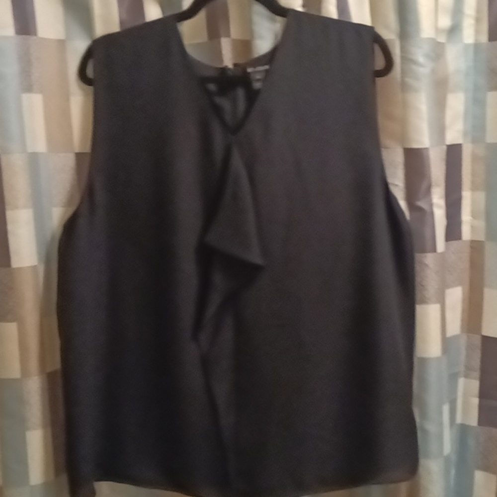 FINAL PRICE NWT ST. JOHN silk caviar black sheer v-neck blouse/flare in front XL - Picture 13 of 16
